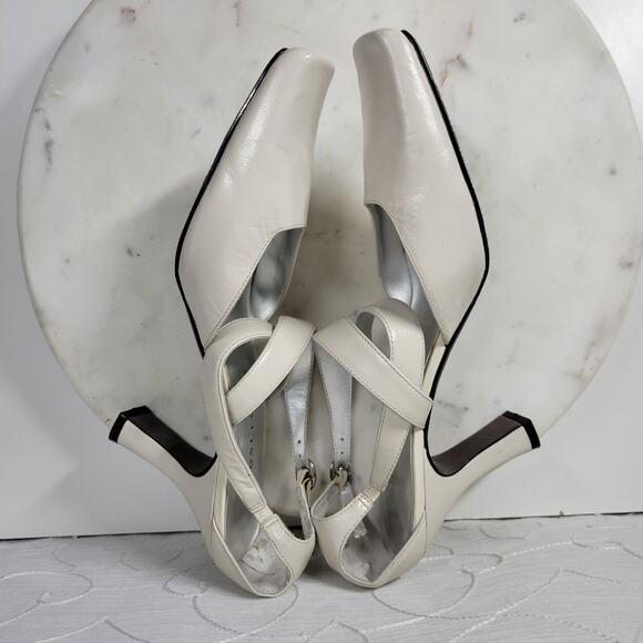 Apostrophe Cate Heels Womens 7.5 White Leather Square Toe Bridal‎ Wedding Party - Picture 10 of 16